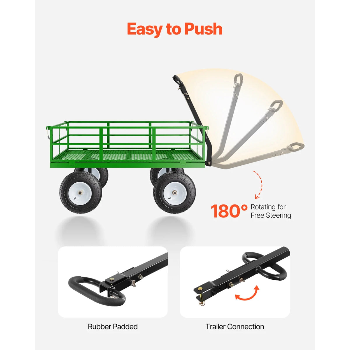 KFFKFF Mesh Steel Garden Cart 1200 Lbs, 43.3 x 29.5 " Heavy Duty Utility Wagon Cart, Pullable Metal Garden Trolley with 13' All Terrain Tires, Removable Mesh Sides, 180��Swiveling Handle (Green)