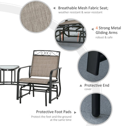 Outsunny Outdoor Glider Chairs with Coffee Table, Patio 2-Seat Rocking Chair Swing with Breathable Sling for Backyard, Garden and Porch, Black