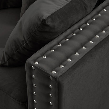 Modern Velvet Sofa Set 2+3 Seater Sofa Loveseat Couch with Silver Nail Trim, Square Armrests and Hidden Storage, Luxury Living Room Couch with Pocket Spring Cushions