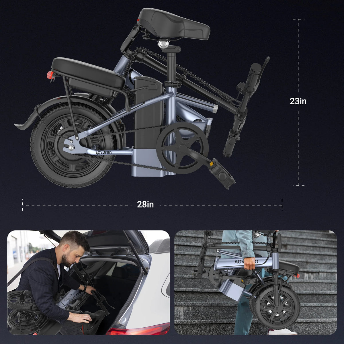 AOVOPRO EB60 Electric Bike 500W 48V, 14' Mini Ebike for City Commuter, Folding Electric Bicycle for Adult with Two Seats UL2849