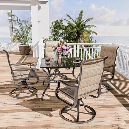 Techmilly Patio Swivel Chairs Set of 2, Outdoor Dining Chairs High Back Padded All Weather Breathable Textilene Outdoor Swivel Chairs with Metal Rocking Frame for Lawn Garden Backyard Deck, Dark Grey
