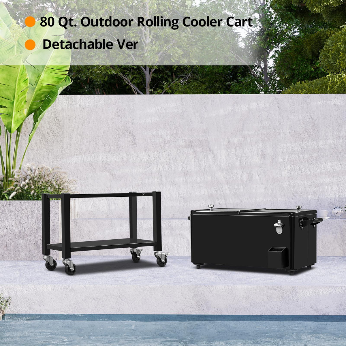 BNSPLY 80 Quart Outdoor Cooler Cart Rolling Ice Chest Cooler Cart, Portable Patio Cooler with Bottle Opener, Handles and Drainage, Standing Cooler for Patio Party, Camping and BBQ, Mint Green