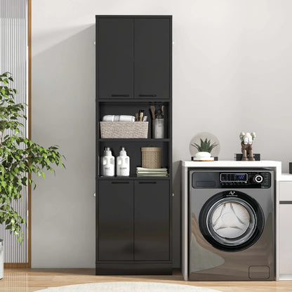 Costway 75" Tall Bathroom Storage Cabinet with 4 Doors & 2 Open Compartments Freestanding White