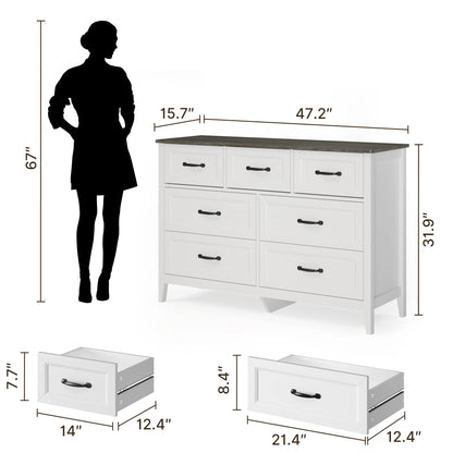 Lofka 47.2" Dresser for Bedroom with 6 Double Drawers, Farmhouse Wood Storage Cabinet with Smooth Metal Handle