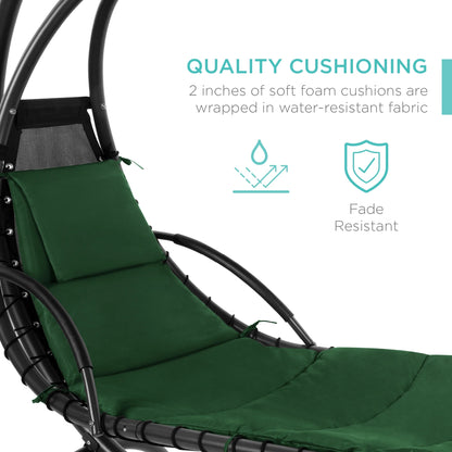 Best Choice Products Hanging Curved Chaise Lounge Chair Swing for Backyard, Patio w/ Pillow, Shade, Stand - Teal