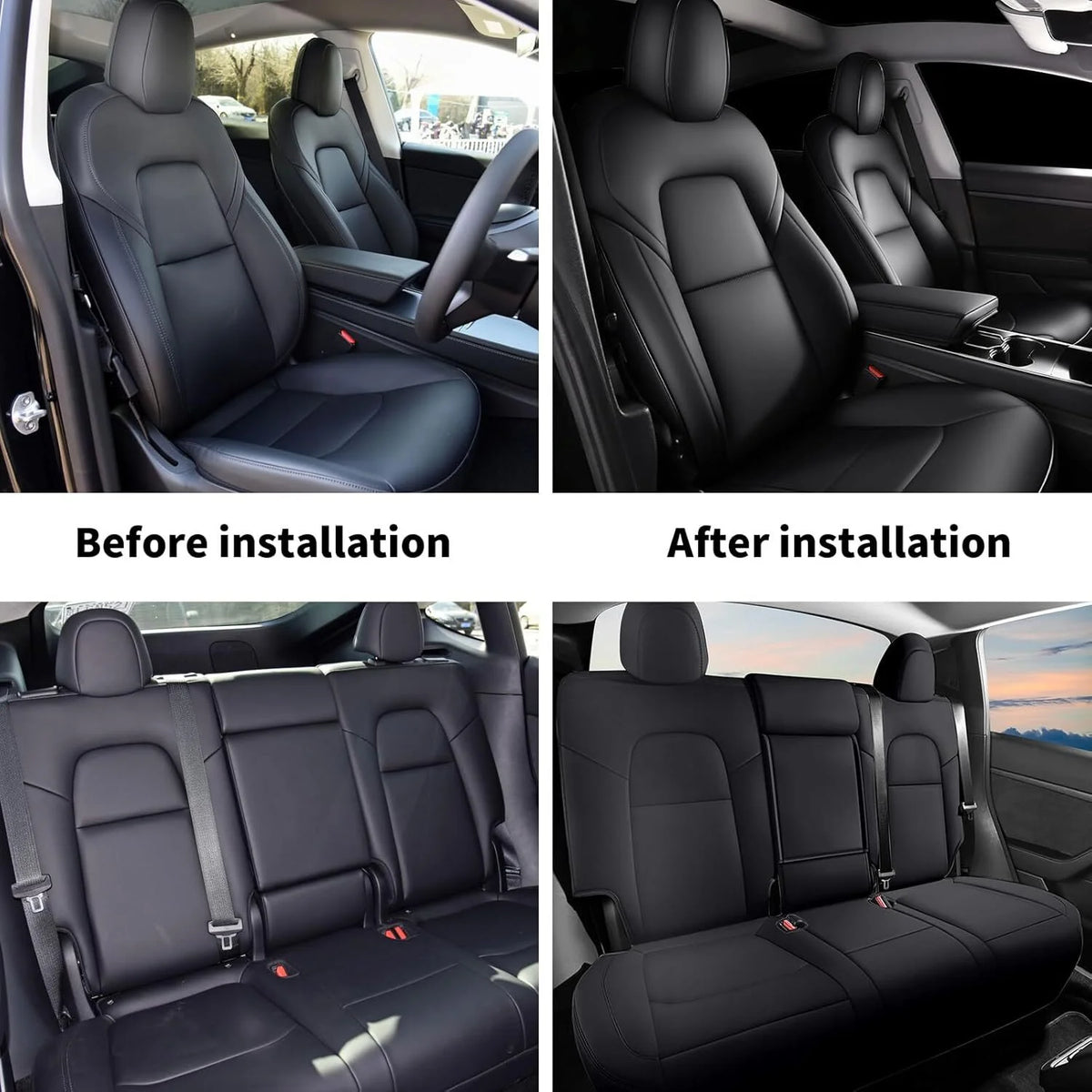AOMSAZTO Car Seat Cover for Tesla Model Y 2023 2024 - Full Set Customized Faux Leather Seat Covers (Black,5 Seater)