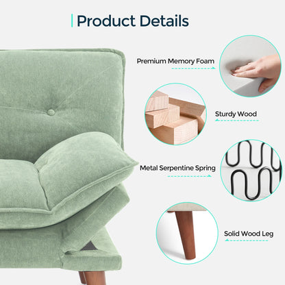 Linsy Home 70" W Chenille Convertible Futon Sofa Bed with Adjustable Armrests, Green