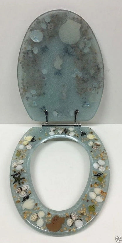Daniel's Blue Elongated Chrome and Resin 14.25" x 17", Toilet Seat