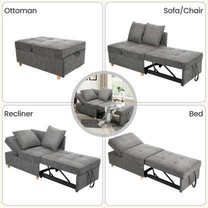 SEJOV 4-in-1 Convertible Sleeper Chair Bed, Linen Sofa Bed for Small Space, Futon Sofa with 2 Throw Pillows for Living Room, Single Recliner with 5 Adjustable Backrest for Bedroom Apartment, Brown