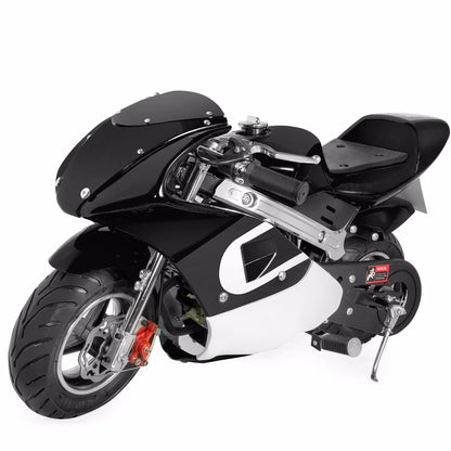 XtremepowerUS 40cc 4-Stroke Pocketbike, EPA Gas Motorbike for Kids, Dual Brake, Ride On Toy, Blue