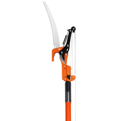 Extendable Manual Pole Saw 7.3-27 ft, Tree Pruner with Sharp Steel Blade and Scissors, Lightweight Fiberglass Pole for Trimming High Branches on Palms and Shrubs