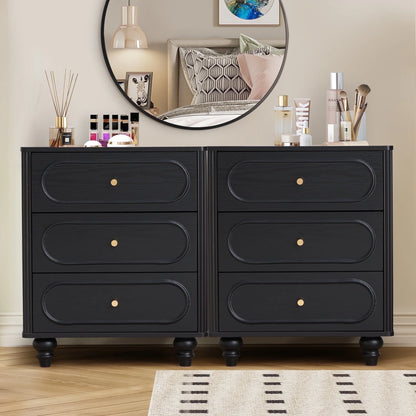 YOCWO 3 Drawer Nightstand, Classic Chest of Drawers with Arc Edge, Walnut