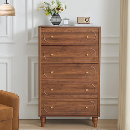 YOCWO 3 Drawer Nightstand, Classic Chest of Drawers with Arc Edge, Walnut