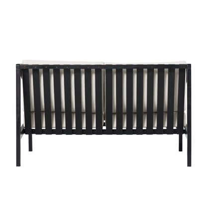 Walker Edison Modern Solid Wood Curved-Arm Outdoor Loveseat, Black