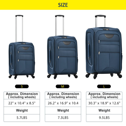 EUROCO 3 Piece Softside Luggage Set,Expandable Suitcase Set with TSA Lock and Spinner Wheels,Lightweight Suitcase for Men Women(20",24",28"),Black