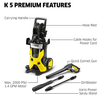 Karcher Pressure Washer, K5 Premium, 1.45 GPM, Hose Reel, 32 ft. Hose - 2000 PSI
