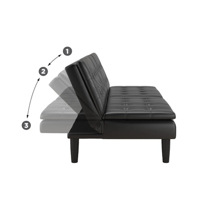 Mainstays Memory Foam 71.5" Futon with Cupholder and USB, Black Faux Leather