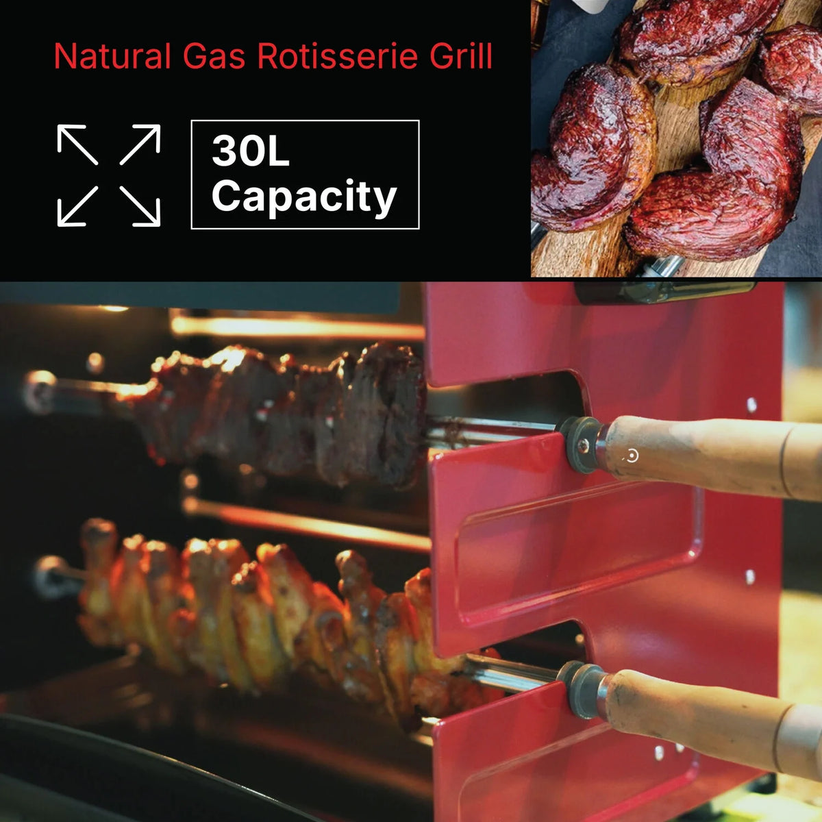 Brazilian Flame 2-Skewer Brazilian Rotisserie Electric Grill in Red