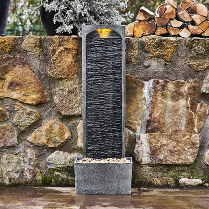 Teamson Home 38.5" Faux Slate Contemporary Outdoor LED Waterfall Fountain with Pebble Base, Red Rock