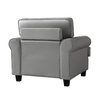 Husbedom 39" Modern Accent Fabric Chair Single Sofa Comfy Upholstered Rolled Arm Chair Living Room Furniture for Bedroom and Reading, Light Gray