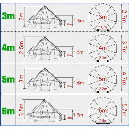 Outdoor Waterproof Family Camping Cotton Canvas Bell Tent Luxury Glamping Yurt Diameter 4M (13.1FT)