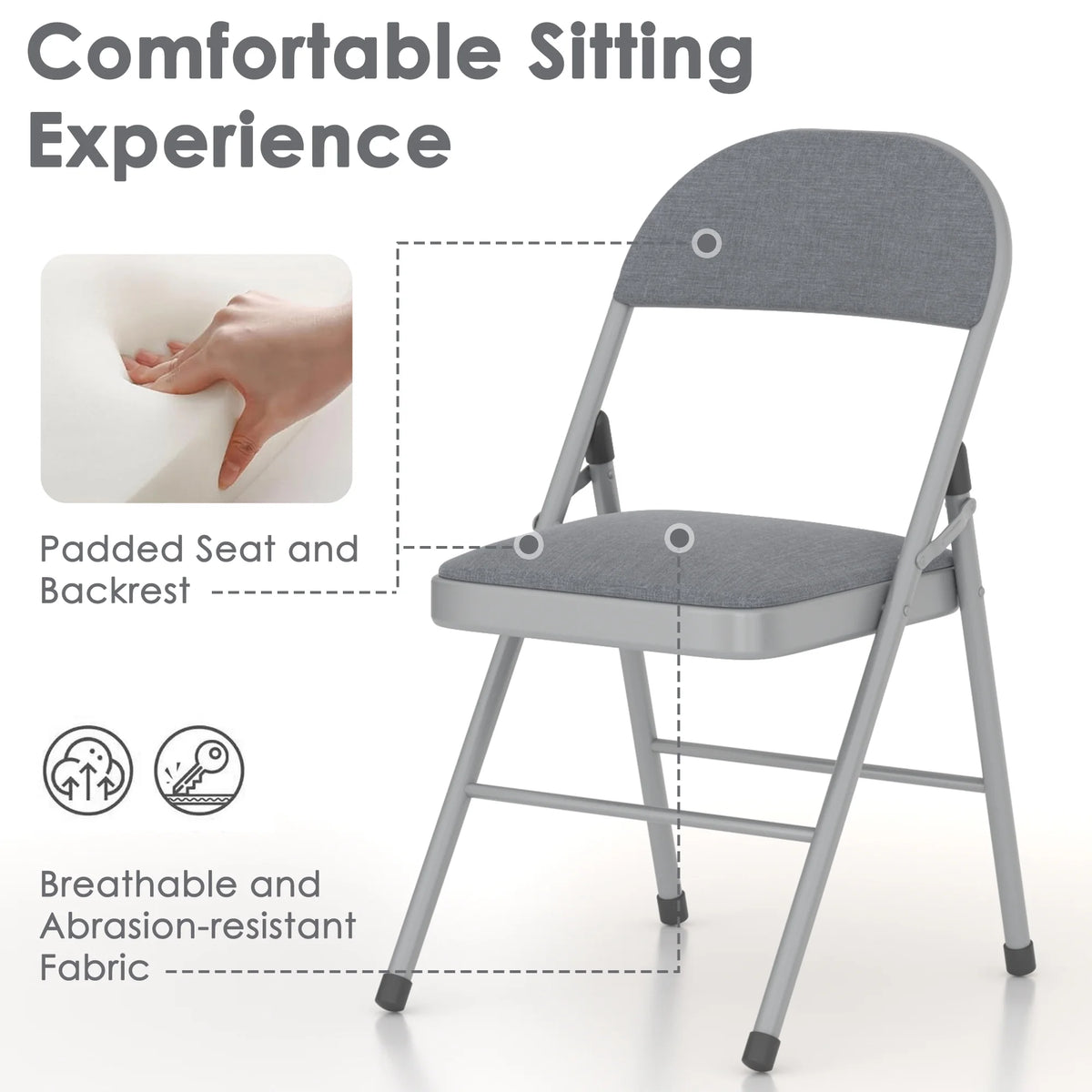 VECELO Set of 4 Folding Chairs, Fabric Dining Chair Set with Padded Cushion and Back, Indoor Outdoor Upholstered Seat with Metal Frame for Home Office Events Wedding Party, Orange