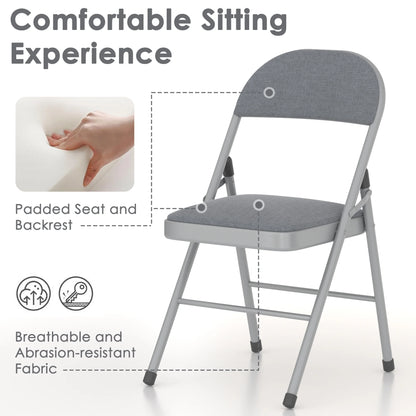 VECELO Set of 4 Folding Chairs, Fabric Dining Chair Set with Padded Cushion and Back, Indoor Outdoor Upholstered Seat with Metal Frame for Home Office Events Wedding Party, Orange