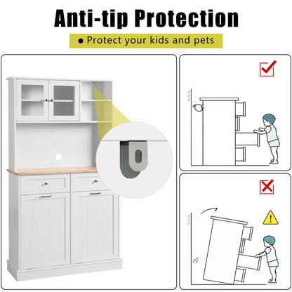 KIGOTY Dual Kitchen Trash Cabinet, Double Tilt Out Trash Can Cabinet with Countertop and Drawer, Free-Standing Pet Proof Recycling Cabinet Garbage Can Holder, Wood (White)