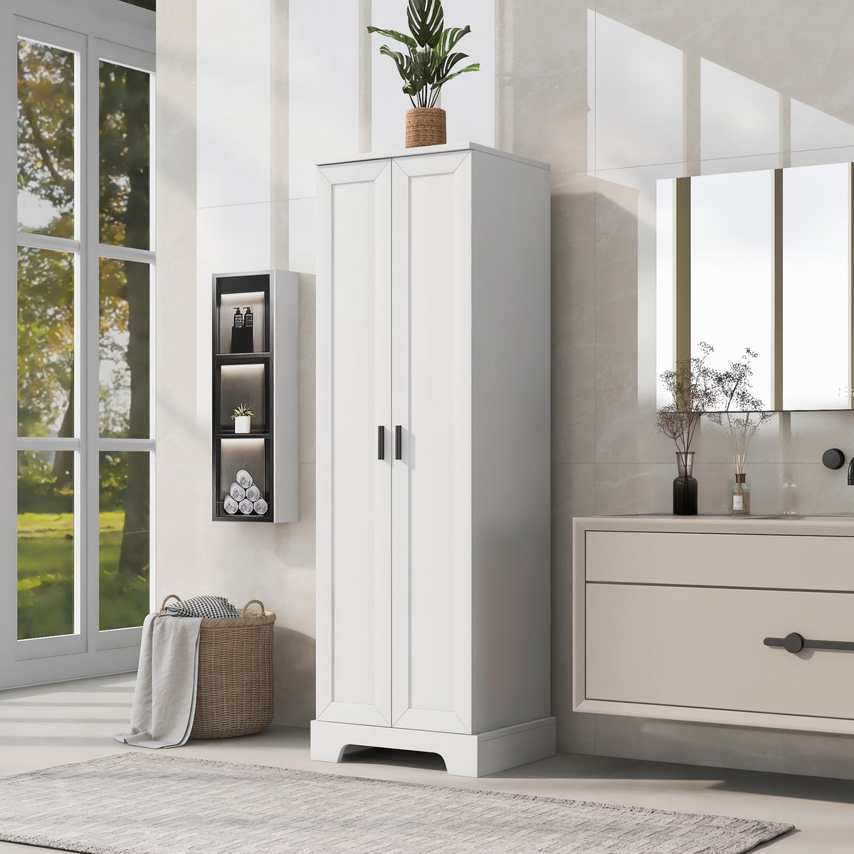 Urli Modern Double Door Storage Cabinet with Adjustable Shelves, Black