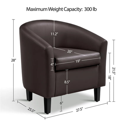 Renwick Faux Leather Barrel Accent Chair for Living Room, Set of 2, Black