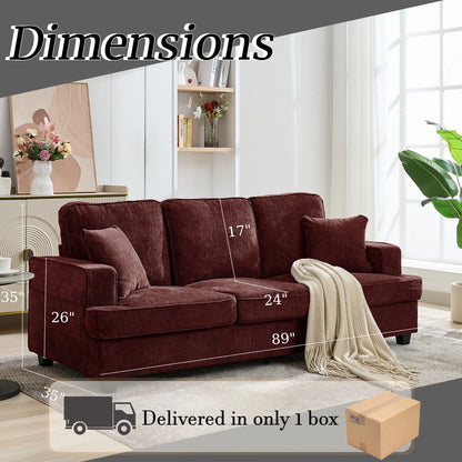 Korser 89" Chenille Sofa 3 Seater Couch with Extra Upholstered Deep Seats for Living Room,Removable Cover,Beige