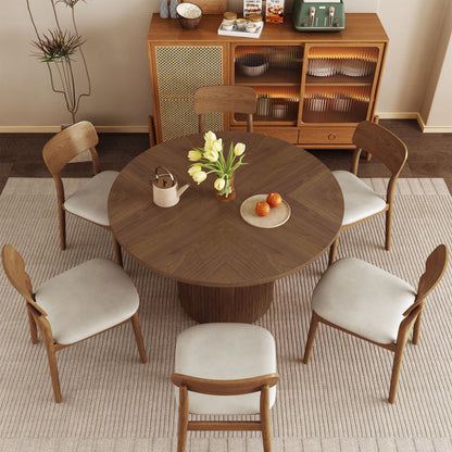 Wirrytor Round Dining Table, Modern Farmhouse Kitchen Table, 47 Inch Coffee Circle Dining Tables with Wood Strip Base for Kitchen Living Room, Black