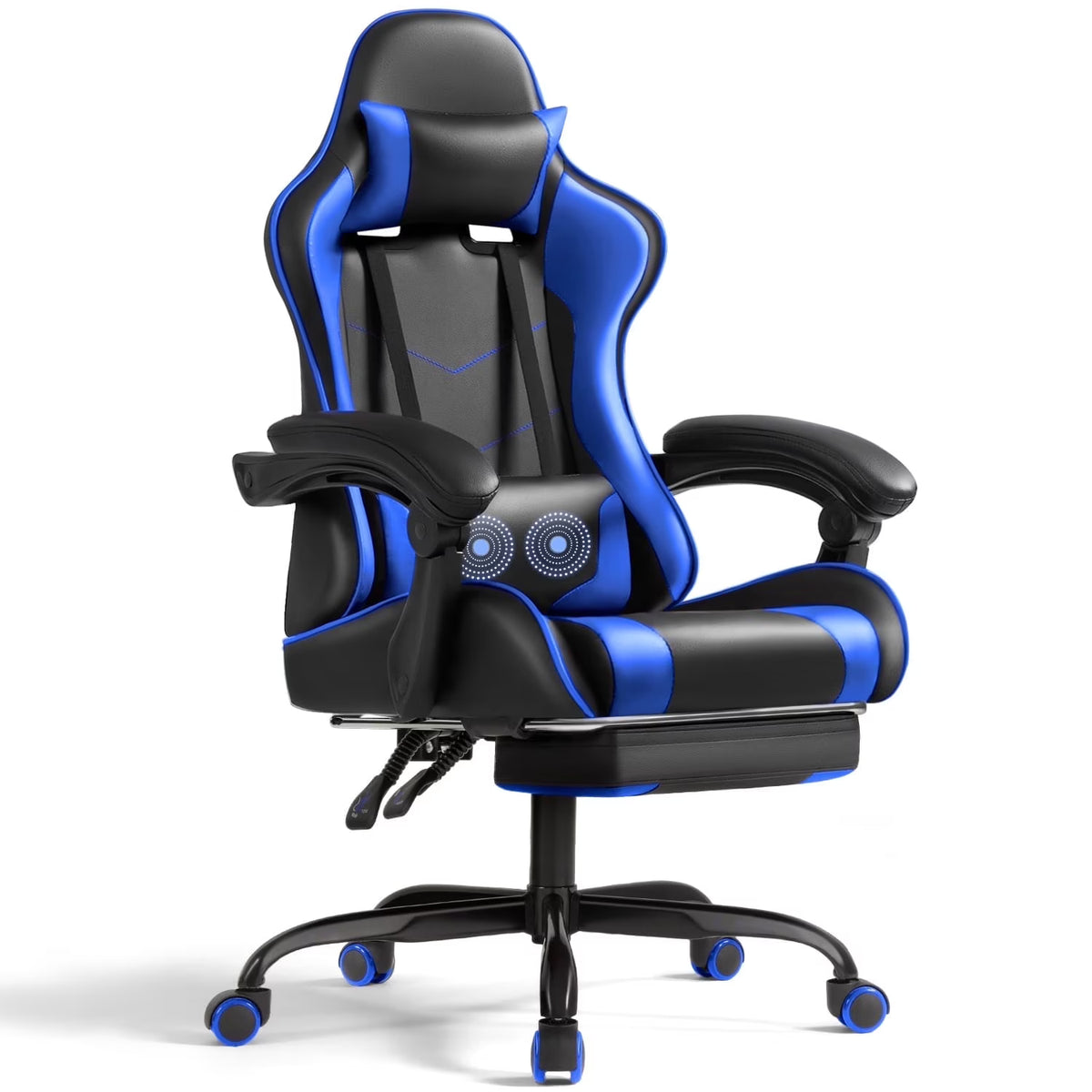 Lacoo PU Leather Gaming Chair Massage Ergonomic Gamer Chair Height Adjustable Computer Chair with Footrest & Lumbar Support, White