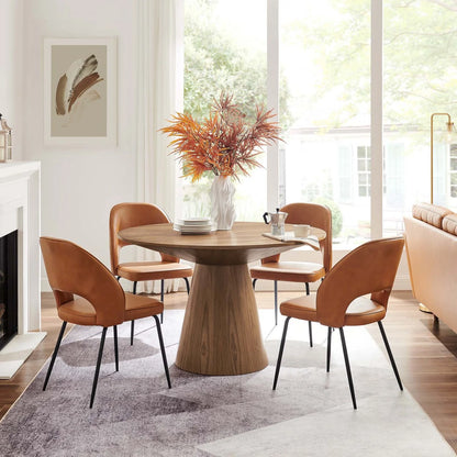 47 Inch Dining Table, Walnut, Wood, Round, Kitchen Cafe Bistro Hospitality Restaurant, Modern Contemporary HB34409