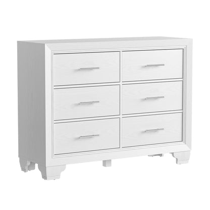 Homhougo White Dresser for Bedroom 6 Drawer, Wood Organizer Storage Cabinet with Gray Strip Drawer Door, Chest of Drawers for Closet, Living Room, Hallway, Nursery, Kids Bedroom