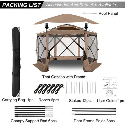 HOTEEL 12x12 Portable Pop-Up Outdoor Camping Gazebo, Screen Tent with Mosquito Nettings, Waterproof, UV, Bite Proof, Removable top Glamping Canopy with Carry Bag, Gray