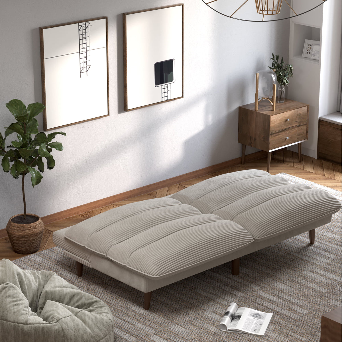 Homall Futon sofa, Two Seat Adjustable Sofa, Corduroy Fabric, Upholstered Sofa, Sofa Changeable into Bed, Leisure Reading and Games, Green