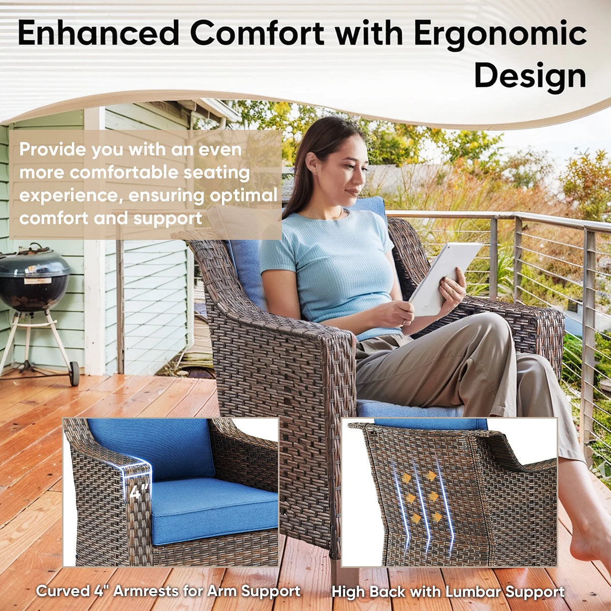 Bellefurn Outdoor Wicker Patio Chairs Set of 2 with Side Table,All-Weather Wicker Rattan Chairs Patio Furniture Chairs for Porch Balcony Backyard Yard Deck