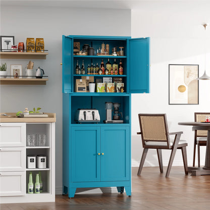 Elegant 69" Tall Modern Kitchen Pantry,Metal Storage Cabinet with Adjustable Shelves,Pantry Storage Cabinet for Kitchen,Dining Room,Living Room,Blue