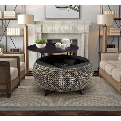 Gallerie Decor Bali Breeze Round Transitional Wood Coffee Table in Silver