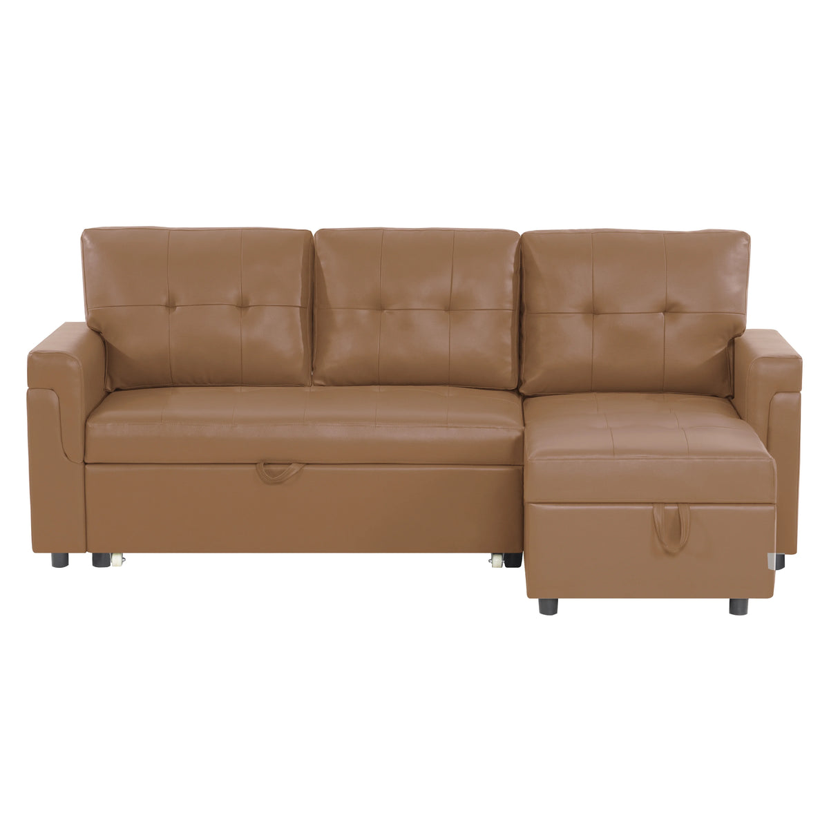 Naomi Home Perry Modern Leather Sectional Sofa with Storage Chaise-Color:Caramel,Fabric:Air Leather