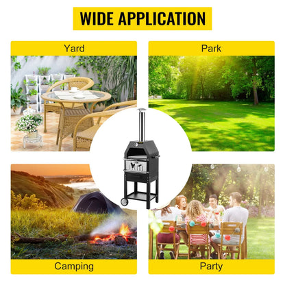 VEVOR Outdoor Pizza Oven, 12" Wood Fire Oven, 2-Layer Pizza Oven Wood Fired, Wood Burning Outdoor Pizza Oven with 2 Removable Wheels, Wood Fired Pizza Maker Ovens