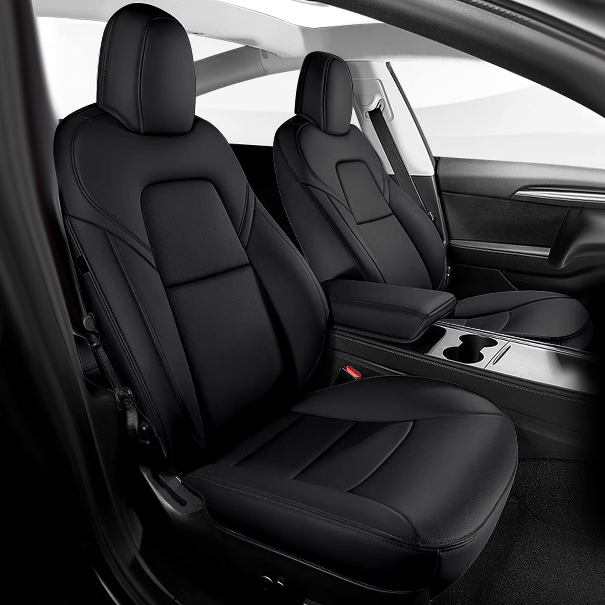 AOMSAZTO Car Seat Cover for Tesla Model Y 2023 2024 - Full Set Customized Faux Leather Seat Covers (Black,5 Seater)
