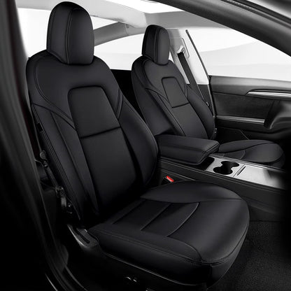 AOMSAZTO Car Seat Cover for Tesla Model Y 2023 2024 - Full Set Customized Faux Leather Seat Covers (Black,5 Seater)