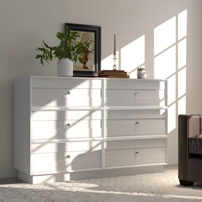 Heynemo Beige 6 Drawer Dresser, Fluted Modern Wood Chest