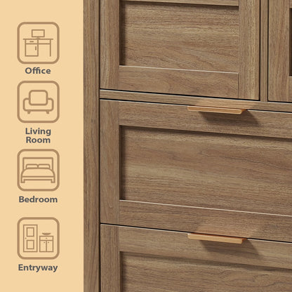 ARKANTOS Wooden 6 Drawer Double Dressers, Wide Chests of Drawers for Bedroom, Natural Oak