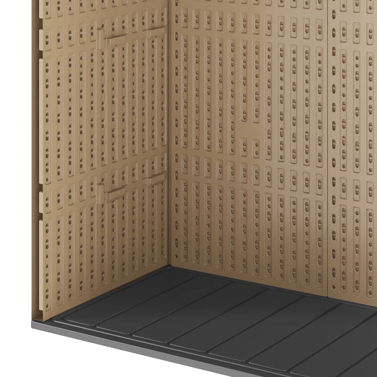 Uforic Outdoor Storage Shed, Vertical Lockable Tool Storage Resin Shed for Garden, Garage, Patio, No Shelves Included, Brown