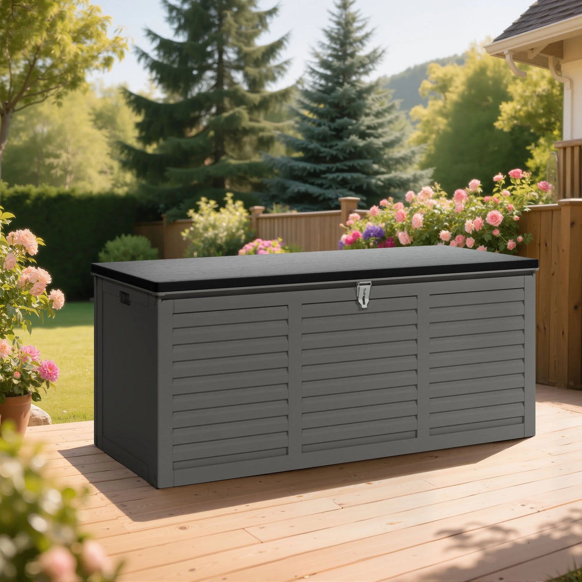 Outdoor Storage Box, 130GAL Waterproof Deck Box, Lockable Pool Patio Storage Indoor Toy Box, Outdoor Storage Bench for Porch, Max Load Weight 500LBS
