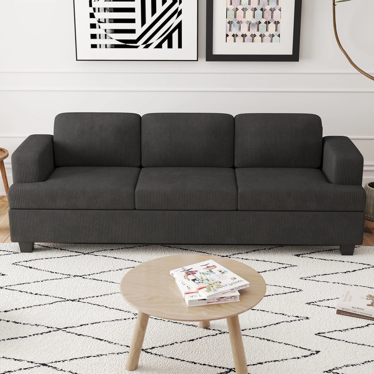 LUMIHO 89" Modern Corduroy Sofa,3 Seater Couches for Living Room, Bedroom,with Deep Seat,beige