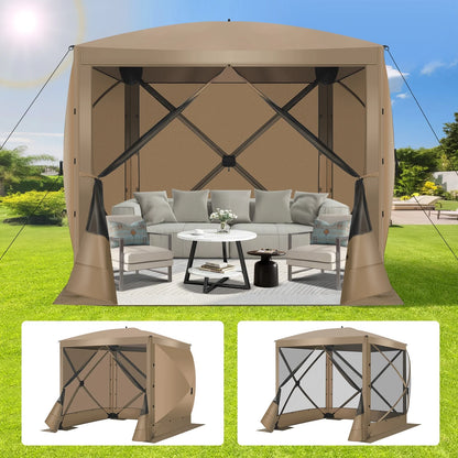 COBIZI 8x8 Pop up Gazebo Tent, Ez up Waterproof Screen Tent Screen House, Portable Outdoor Canopy Sun Shelter with 3 Sidewalls, Carry Bag & Ground Stakes for Camping, Garden and Picnics, Gray